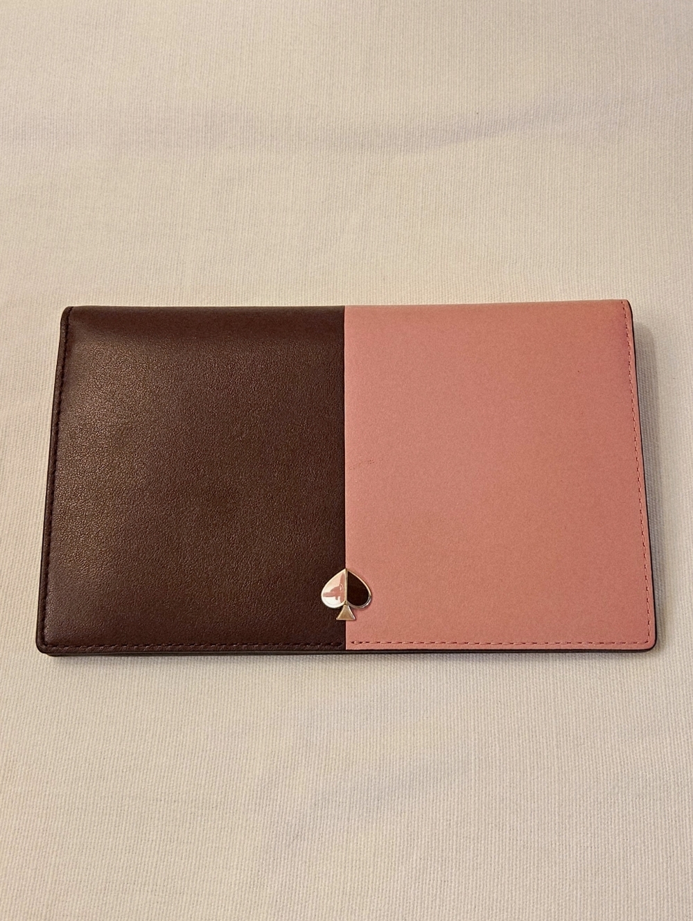 Two-Tone Burgundy and Pink Wallet with Spade Logo